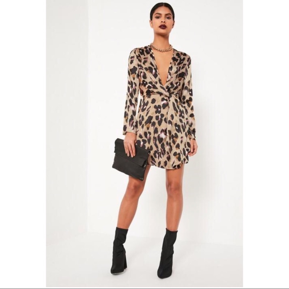 Silky Nude Animal Print Wrap Dress / Missguided